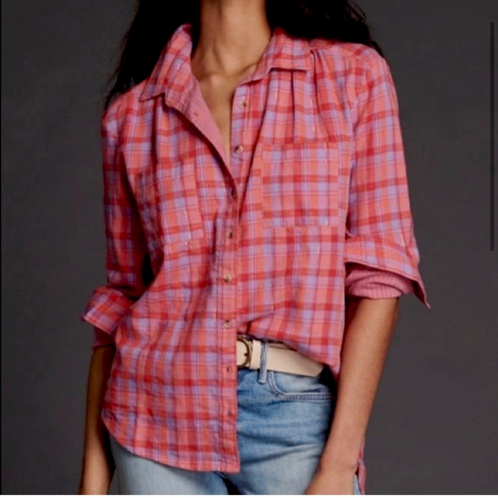 Anthropologie Seen Worn Kept Button Down Plaid Shirt Sz. 6
